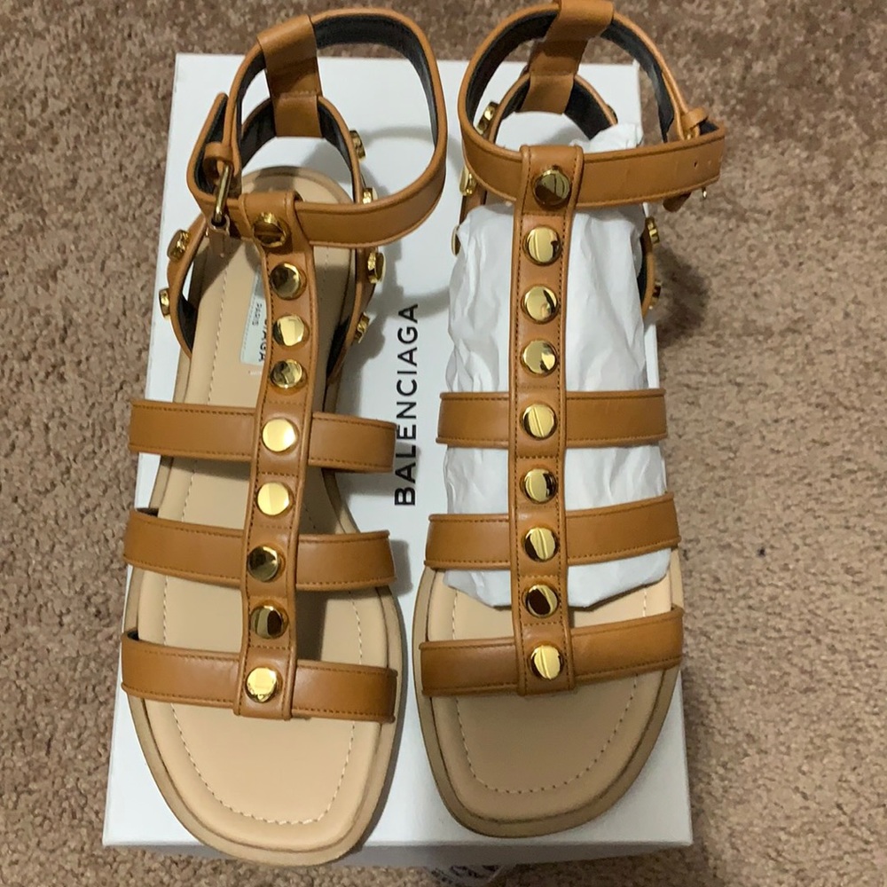 Balenciaga cognac gladiator sandals short